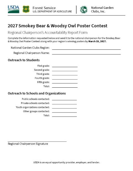 Picture of 2027 Smokey Bear & Woodsy Owl Poster Contest Regional Chairperson's Accountability Report Form