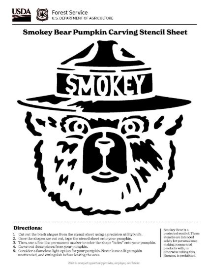 Picture of Smokey Bear Pumpkin Carving Stencil Sheet Digital Download